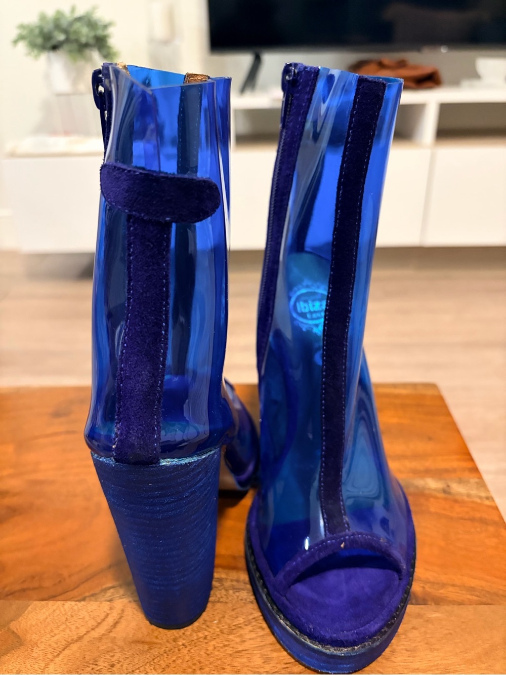 Jeffrey Campbell Blue Transparent Block Heel Ankle Boots - Picture 10 of 15